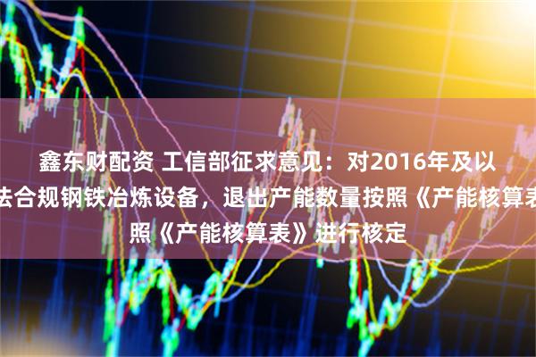 鑫东财配资 工信部征求意见：对2016年及以后建成的合法合规钢铁冶炼设备，退出产能数量按照《产能核算表》进行核定